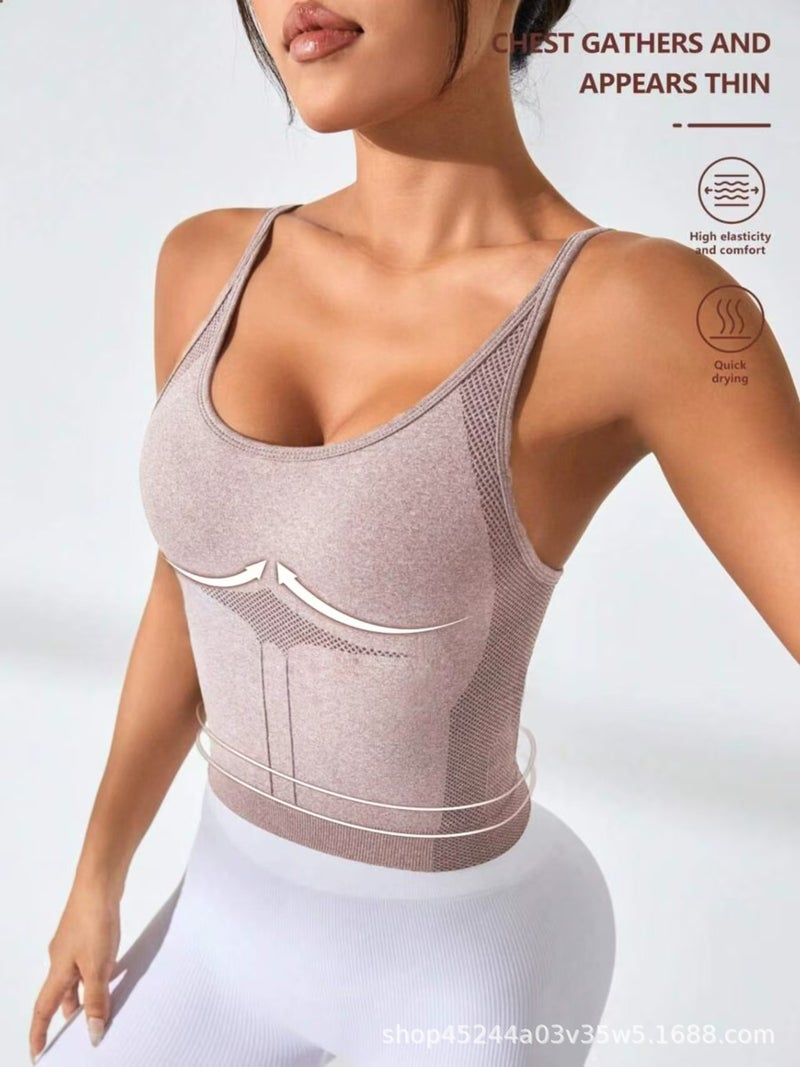 Sports Yoga Fitness Vest Chest Bundle Quick-Dry No Steel Rings (No Chest Pad) Women'S Girls Hollow - Image 2